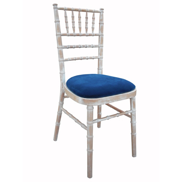 Chiavari Chair Limewash c/w Blue Seat Pad