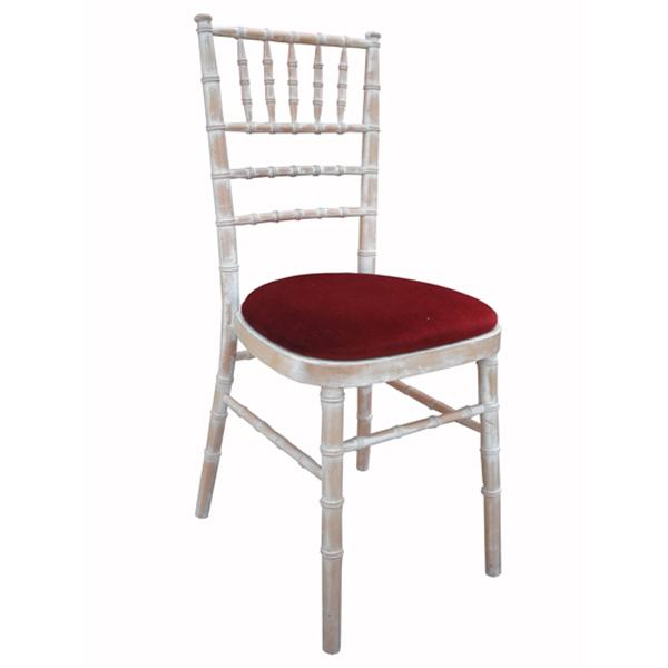 Chiavari Chair Limewash c/w Burgundy Seat Pad