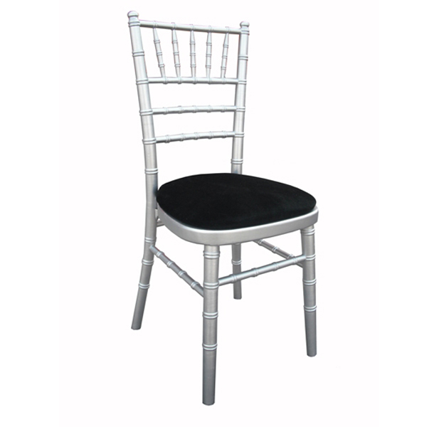 Chiavari Chair Silver c/w Black Seat Pad