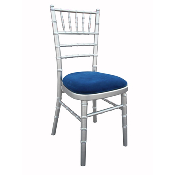 Chiavari Chair Silver c/w Blue Seat Pad