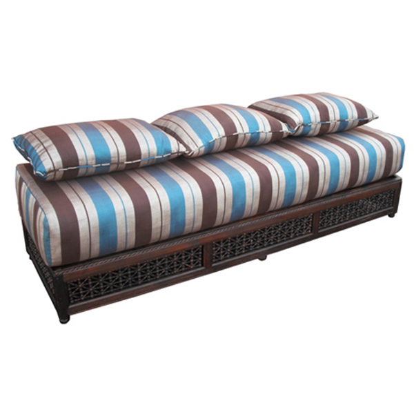 Ottoman Style Sofa bench in Blue/Brown Stripe