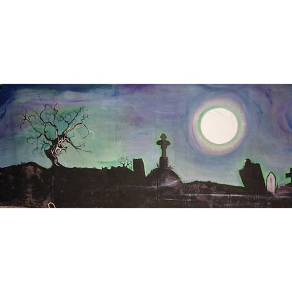 Halloween Backdrop with Graveyard & Full Moon