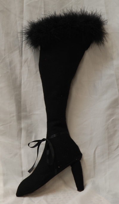  Feather Trim Fabric Boot Black