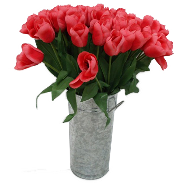 Metal Pot with Tulips