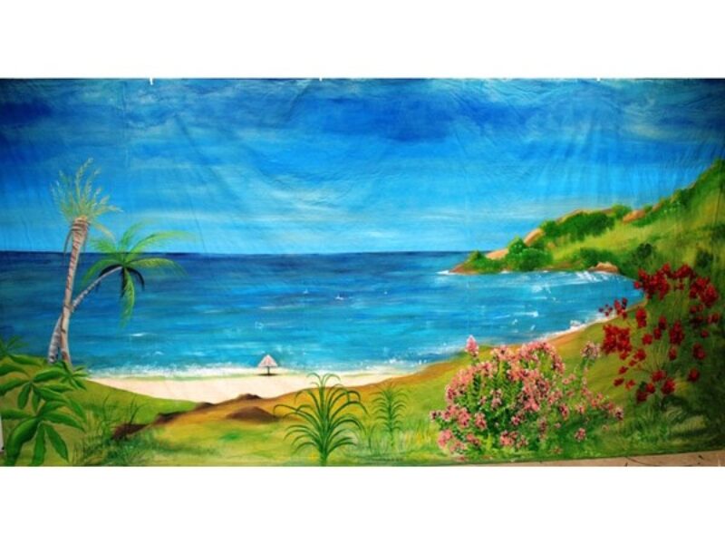 Caribbean Backdrop with Flowered Shoreline