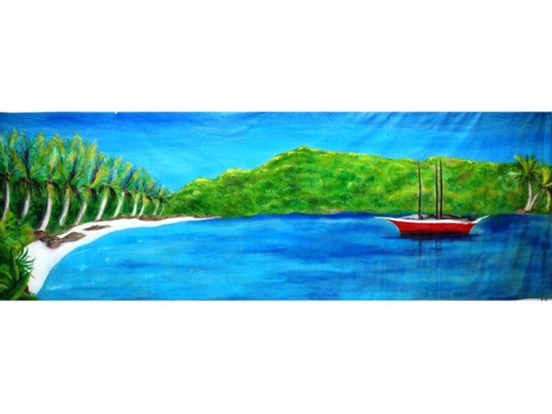 Caribbean Backdrop with Red Boat