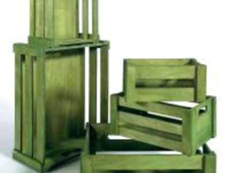 Set of 4 Wooden Crates in Green