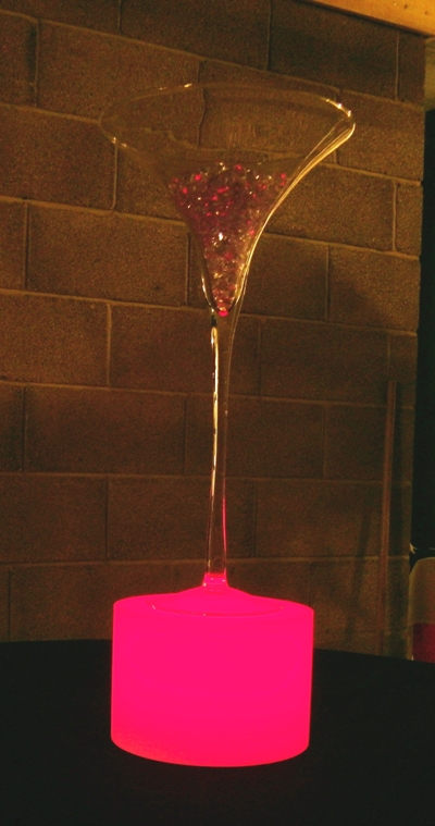 Illuminated Plynth shown in Pink with Martini Glass