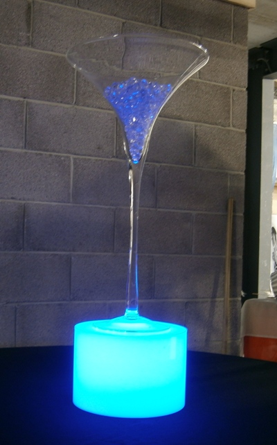 Illuminated Plynth shown in Blue with Martini Glass