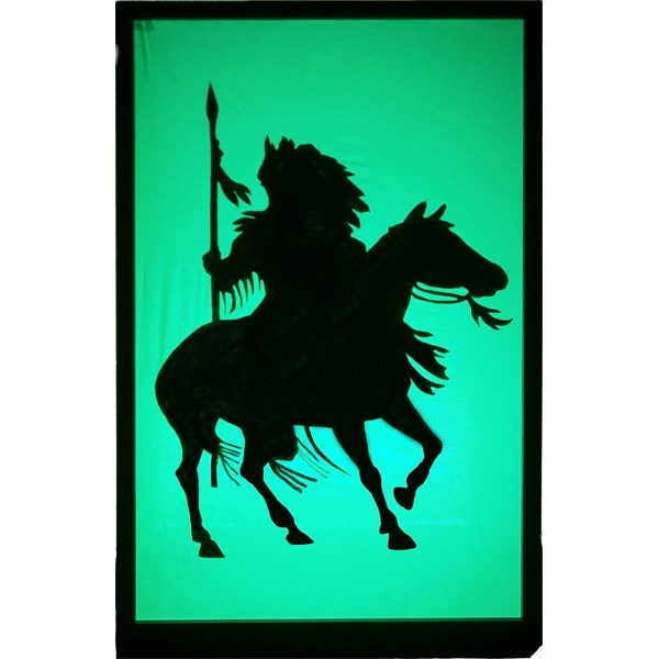 Red Indian on Horse silhouette shown lit in green