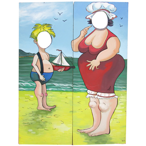 Picture Postcard Flat Fat Lady & Boy (1)