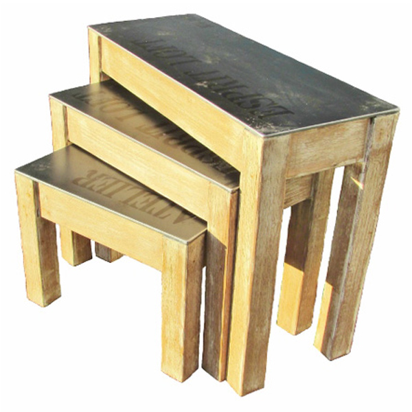 Nest of Metal and Wood Tables