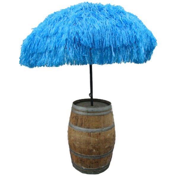Blue Raffia Parasol with Wooden Barrel