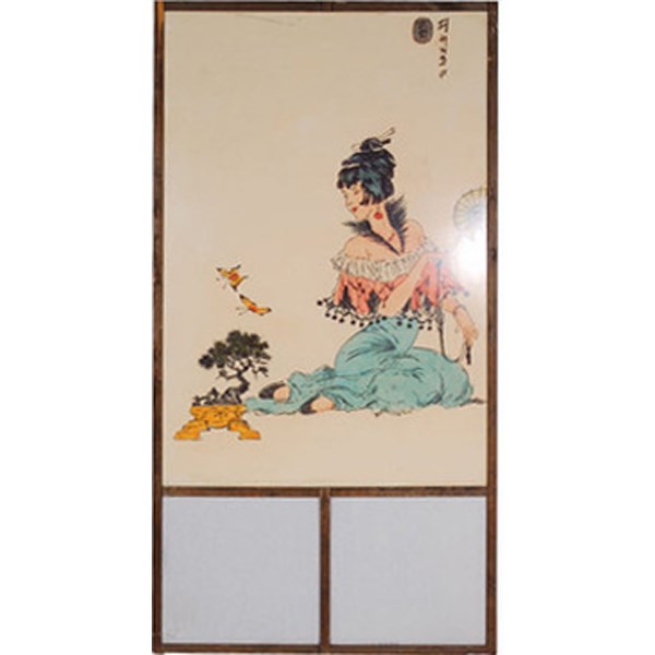 Chinese Screen - Lady holding Parasol