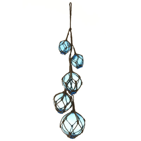 String of Blue Glass Balls Fishing Net Floats