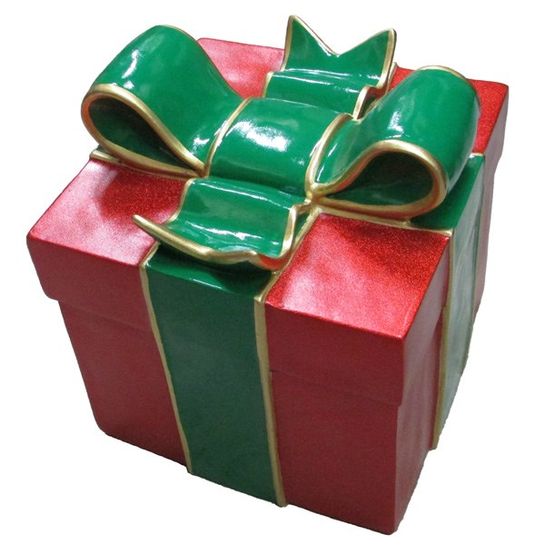 3D Gift Box in Red Glitter with Green Bow