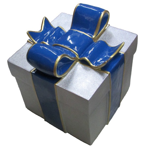 3D Gift Box in Silver Glitter with Blue bow