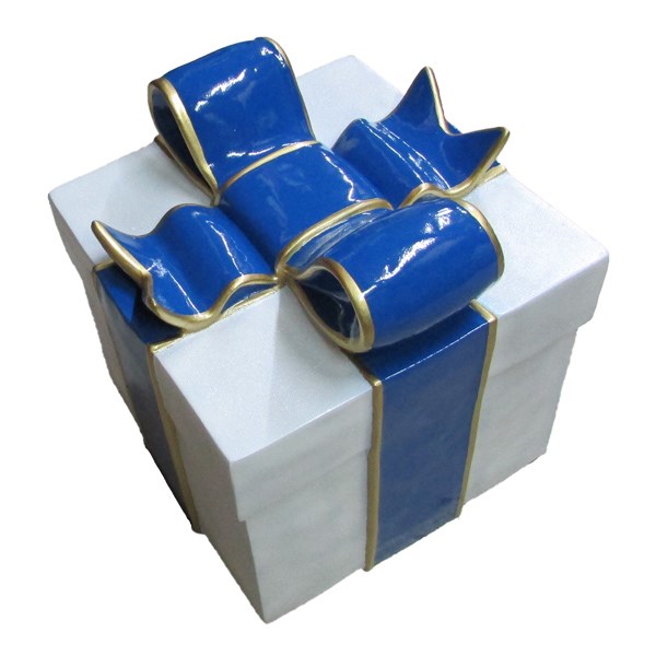 3D Gift Box in White Glitter with Blue Bow