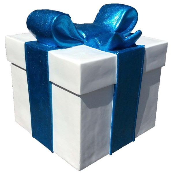 3D Gift Box in White with Blue Bow