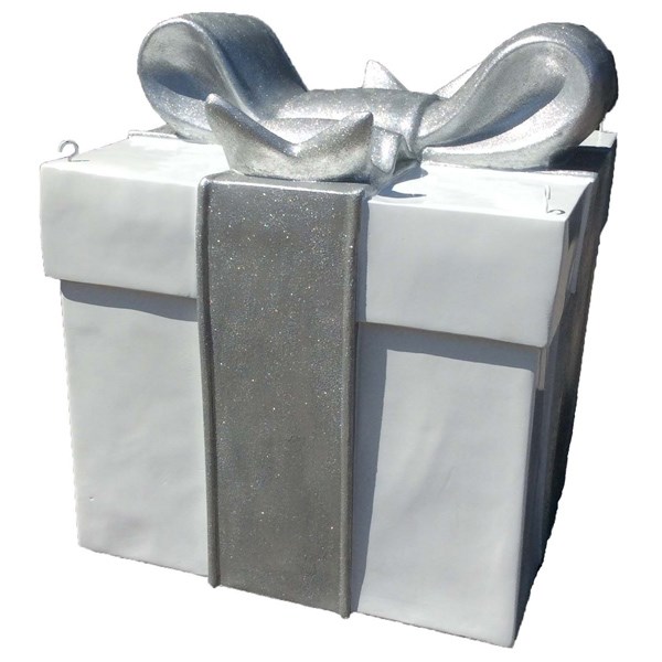 3D Gift Box in White with Silver Bow