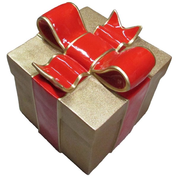 3D Gold Glitter Gift Box with Red Bow