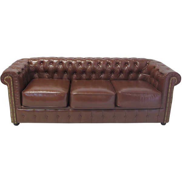 Chesterfield 3 Seater Sofa in Brown Faux Leather
