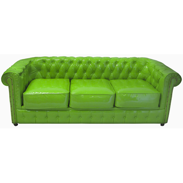 Chesterfield 3 Seater Sofa in Gloss Lime Green