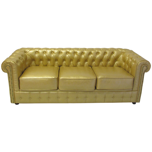 Chesterfield 3 Seater Sofa in Gold Faux Leather