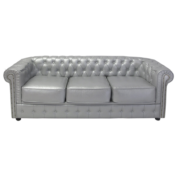 Chesterfield 3 Seater Sofa in Silver Faux Leather