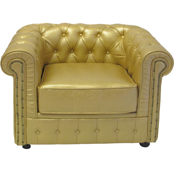 Chesterfield Chair in Gold Faux Leather