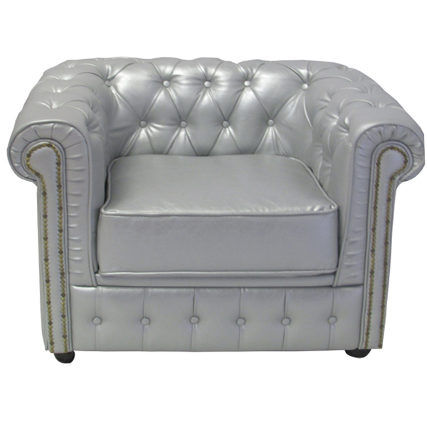Chesterfield Chair in Silver Faux Leather