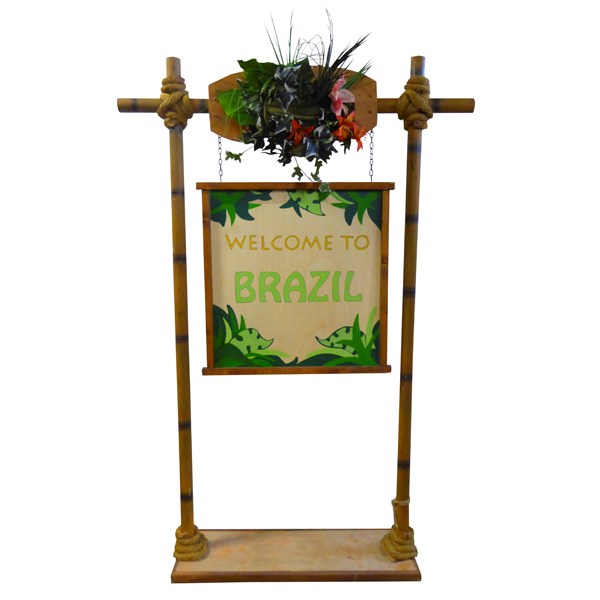 Welcome to Brazil sign c/w Bamboo Poles & Decor