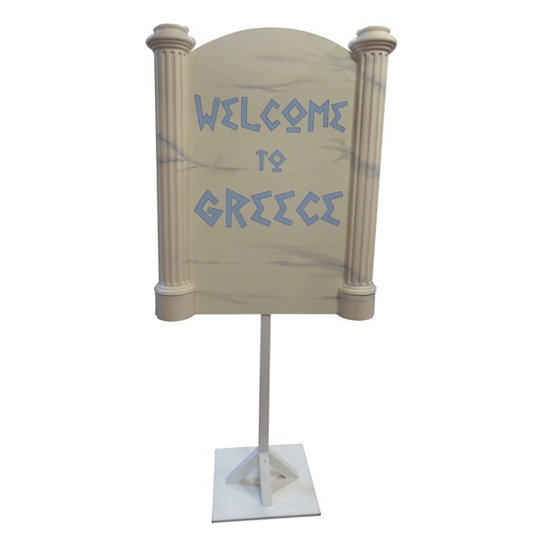 Welcome to Greece sign with post
