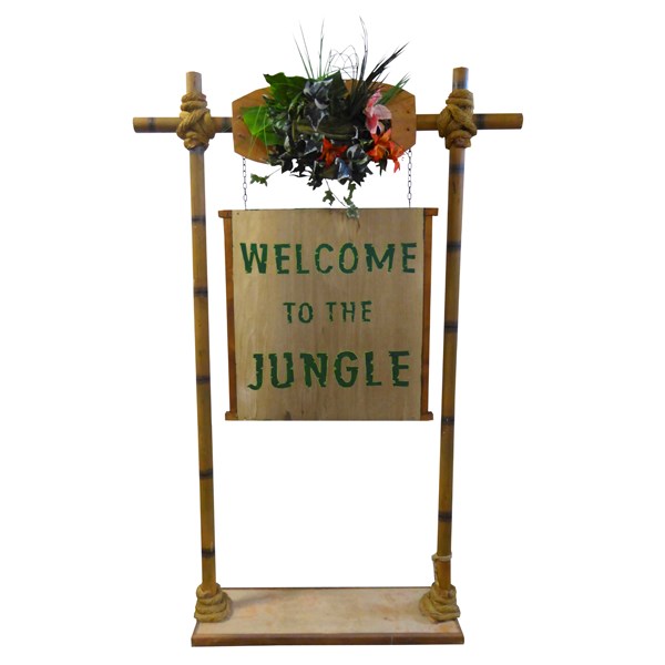 Welcome to the Jungle sign c/w Bamboo Poles & Decor