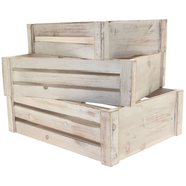 White Washed Crates - Set of 3